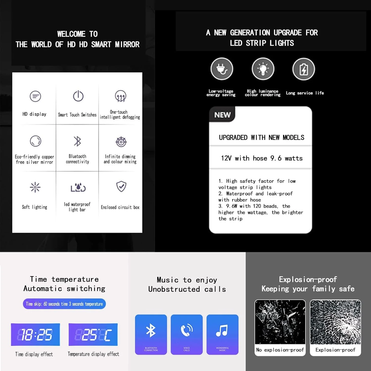 آینه حمام QDDVGTGDS با قاب، آینه دیواری 500x500 میلی متر، آینه حمام گرد LED بدون سوراخ، قاب طلایی با آینه روشویی دیواری دارای کنترل لمسی