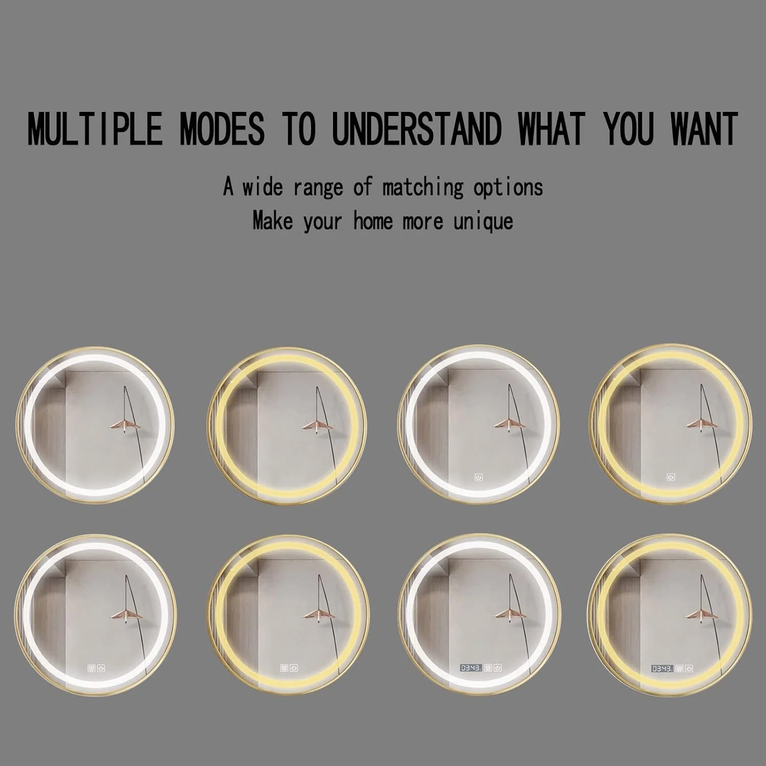 آینه حمام QDDVGTGDS با قاب، آینه دیواری 500x500mm گرد بدون سوراخ کاری با نور LED، آینه روشویی دیواری با قاب طلایی و کنترل لمسی