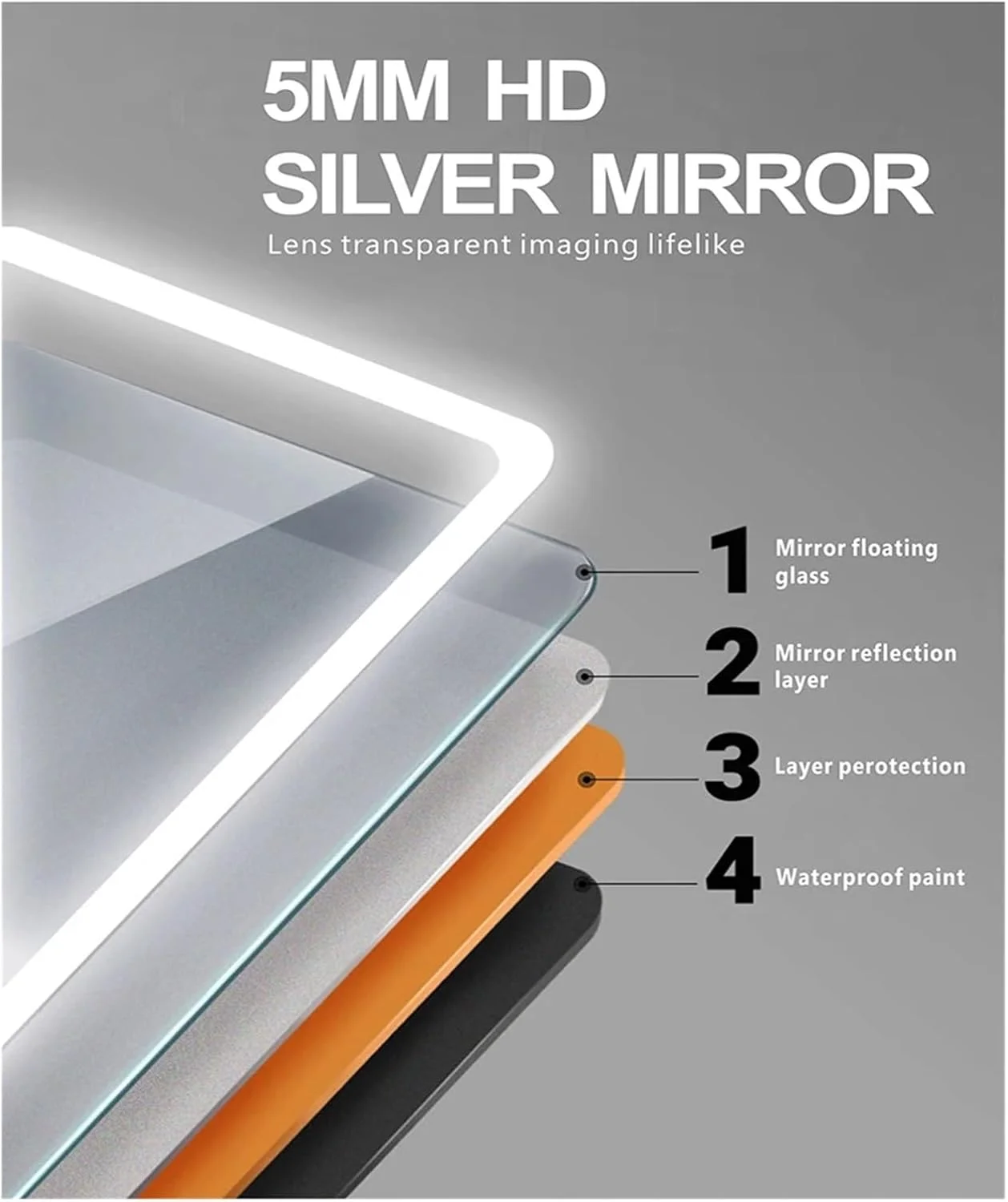 QDDVGTGDS Bathroom Mirror 32 Inch Makeup Bathroom Mirror Led Light Touch Switch Mounted Toilet Smart Mirror Moon Light, Frame Wall Mounted Mirror