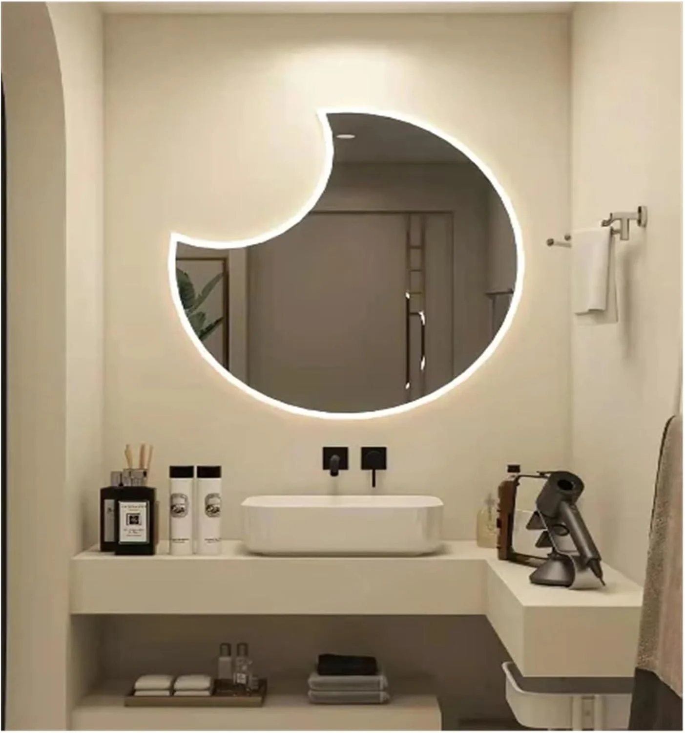 QDDVGTGDS Bathroom Mirror 32 Inch Makeup Bathroom Mirror Led Light Touch Switch Mounted Toilet Smart Mirror Moon Light, Frame Wall Mounted Mirror