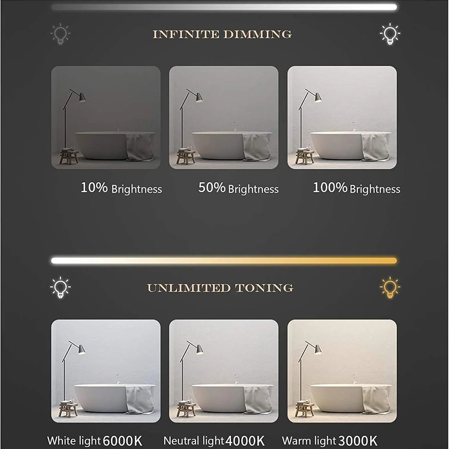 آینه حمام QDDVGTGDS با نورپردازی LED، آینه دیواری با کلید لمسی، آینه نور کم مصرف، سازگار با اتاق رختکن و آینه آرایش اتاق نشیمن