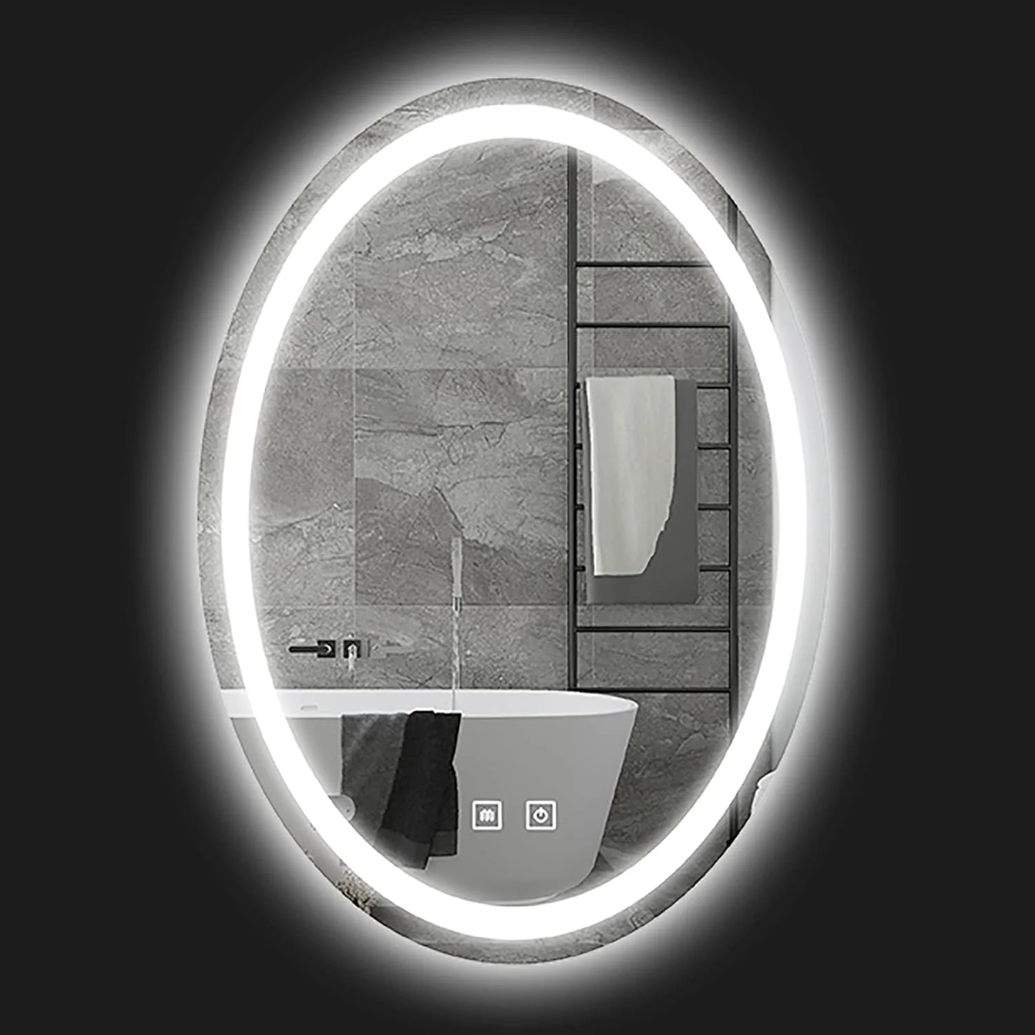 آینه دیواری بیضی شکل QDDVGTGDS برای حمام، آینه LED حمام، آینه حمام با نورپردازی، دارای کلید لمسی و ضد بخار، آینه کم مصرف - رنگ سفید قابل انتخاب آینه دیواری بیضی شکل QDDVGTGDS برای حمام، آینه LED حمام، آینه حمام با نورپردازی، دارای کلید لمسی و ضد بخار، آینه کم مصرف - رنگ سفید قابل انتخاب