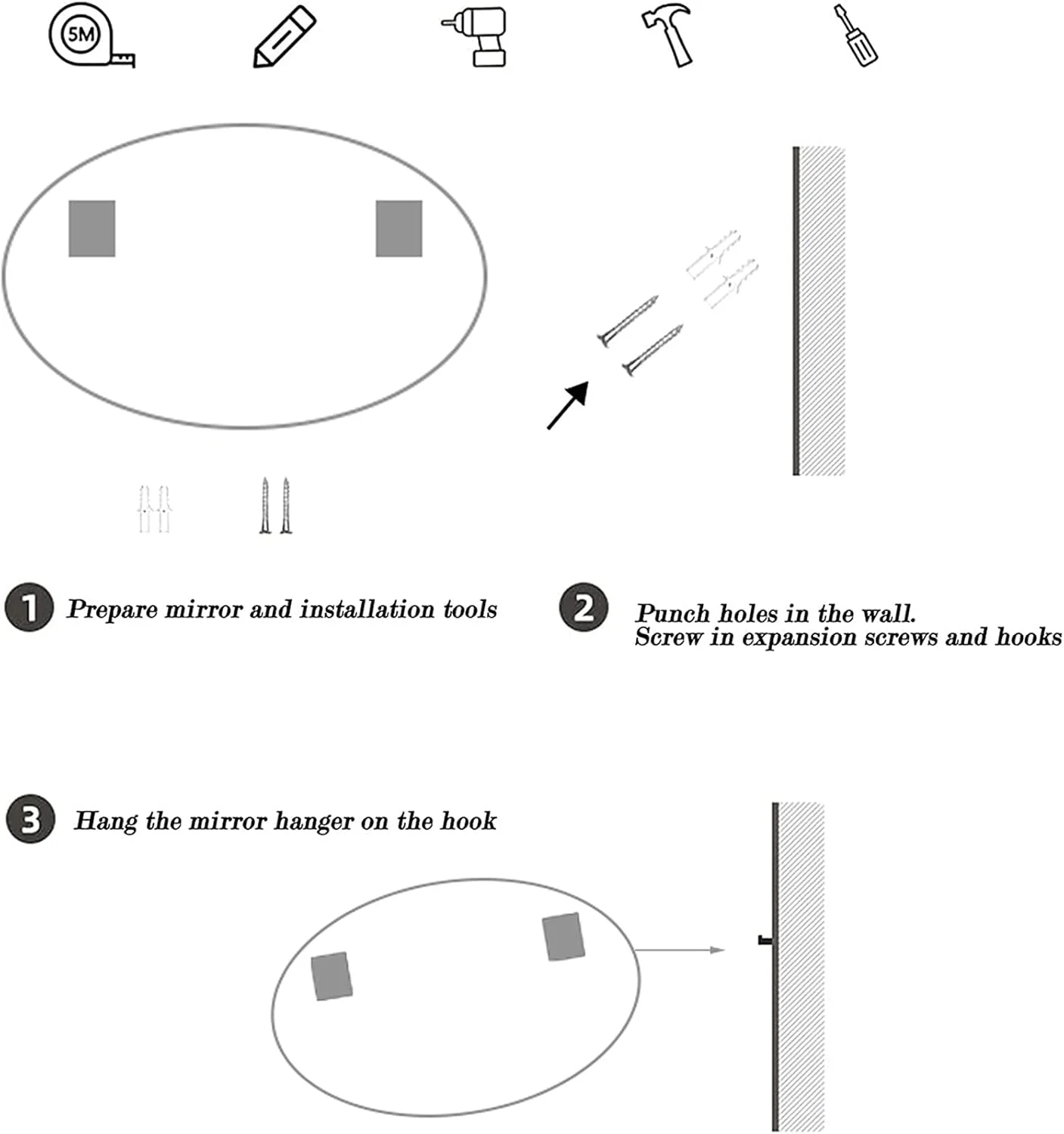 آینه دیواری بیضی شکل QDDVGTGDS برای حمام، آینه LED حمام، آینه حمام با نورپردازی، دارای کلید لمسی و ضد بخار، آینه کم مصرف - رنگ سفید قابل انتخاب
