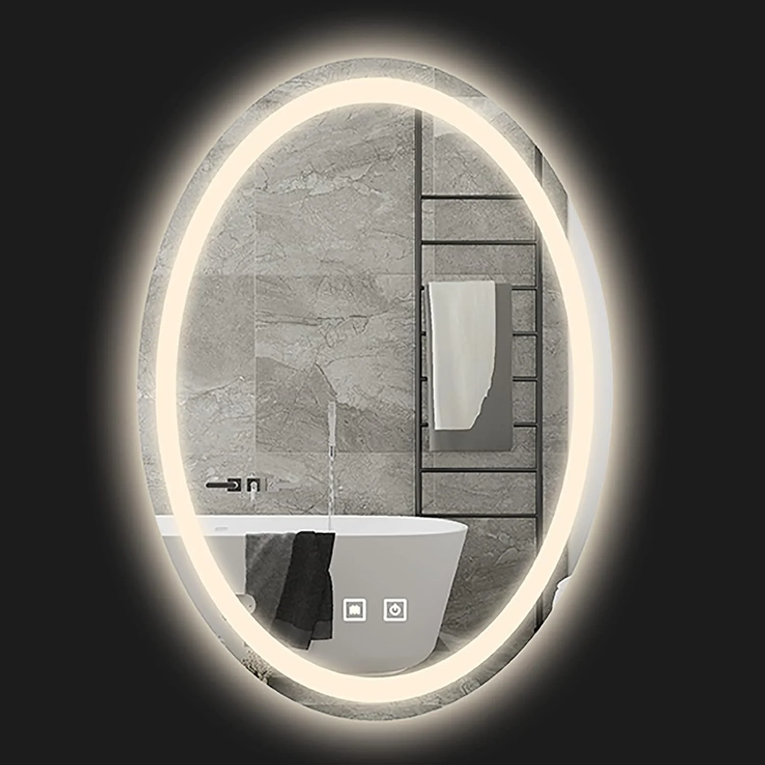 آینه دیواری بیضی شکل QDDVGTGDS برای حمام، آینه LED حمام، آینه حمام با نورپردازی، دارای کلید لمسی و ضد بخار، آینه کم مصرف - رنگ سفید برای انتخاب آینه دیواری بیضی شکل QDDVGTGDS برای حمام، آینه LED حمام، آینه حمام با نورپردازی، دارای کلید لمسی و ضد بخار، آینه کم مصرف - رنگ سفید برای انتخاب