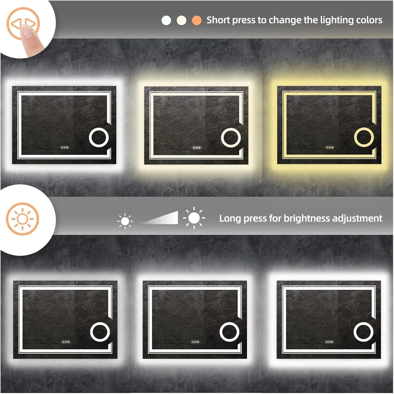 آینه حمام هوشمند QDDVGTGDS با نور LED، آینه بزرگنمایی 3 برابری، نصب دیواری، نور سفید پس زمینه دار، ضد مه، افقی، آینه دیواری قاب دار آینه حمام هوشمند QDDVGTGDS با نور LED، آینه بزرگنمایی 3 برابری، نصب دیواری، نور سفید پس زمینه دار، ضد مه، افقی، آینه دیواری قاب دار