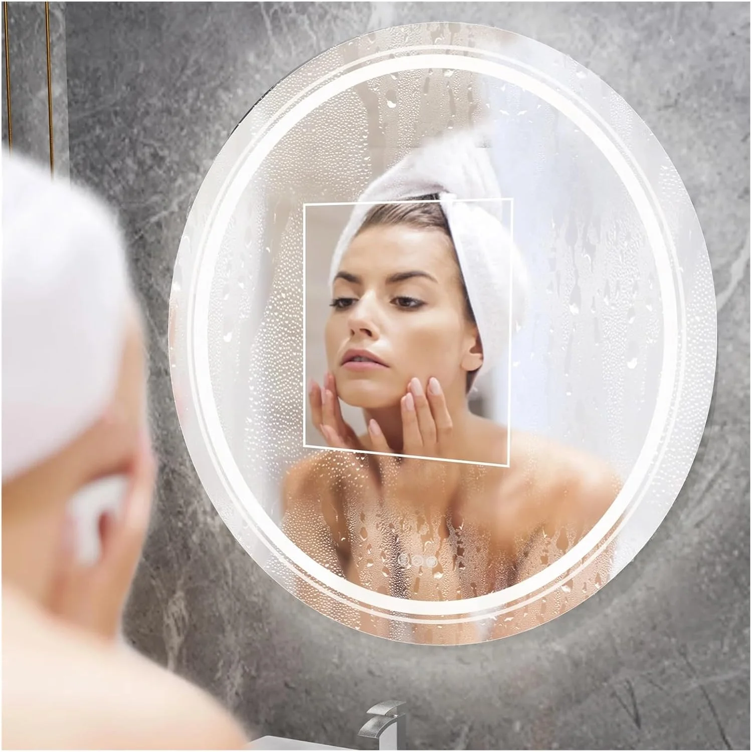 آینه حمام QDDVGTGDS گرد با نور LED، آینه دیواری بدون قاب با نور پس زمینه، دکمه لمسی تنظیم نور، ضد بخار، 3 رنگ، آینه دیواری آینه حمام QDDVGTGDS گرد با نور LED، آینه دیواری بدون قاب با نور پس زمینه، دکمه لمسی تنظیم نور، ضد بخار، 3 رنگ، آینه دیواری