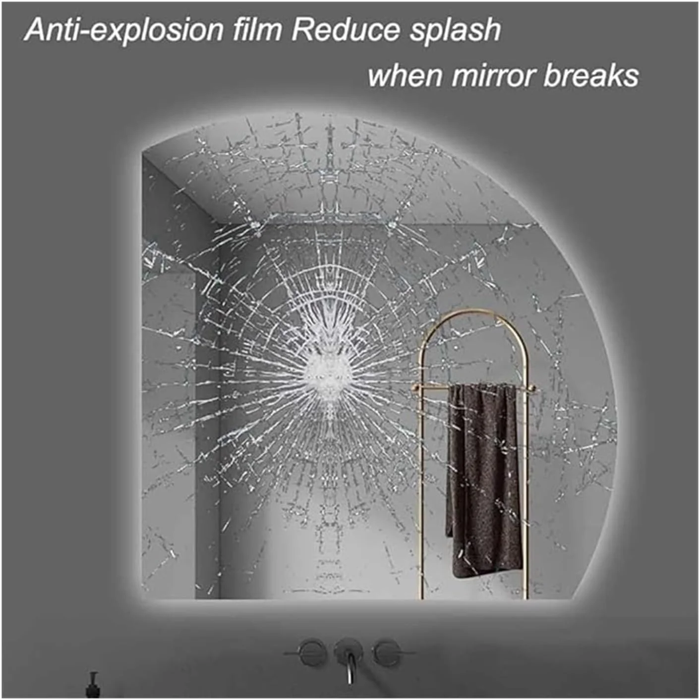 آینه حمام QDDVGTGDS سایز 32 اینچ، آینه نیمه ماه روشن، آینه هوشمند حمام، آینه دیواری مناسب آرایش و اصلاح، آینه بدون قاب