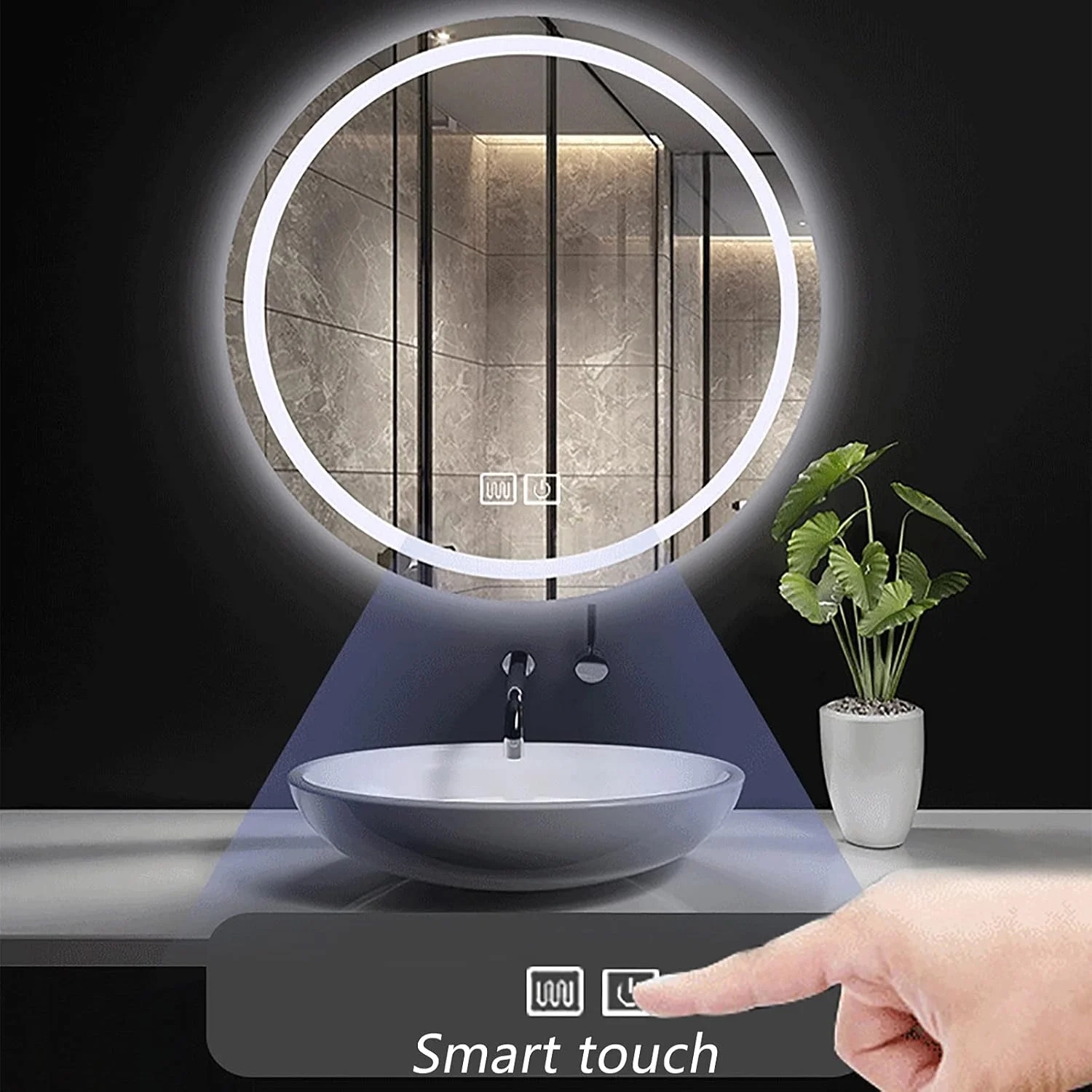 آینه گرد حمام QDDVGTGDS با نورپردازی، آینه دیواری LED مناسب برای حمام، دارای کلید لمسی و ضد بخار، مناسب برای حمام/اتاق خواب/هتل/دفتر