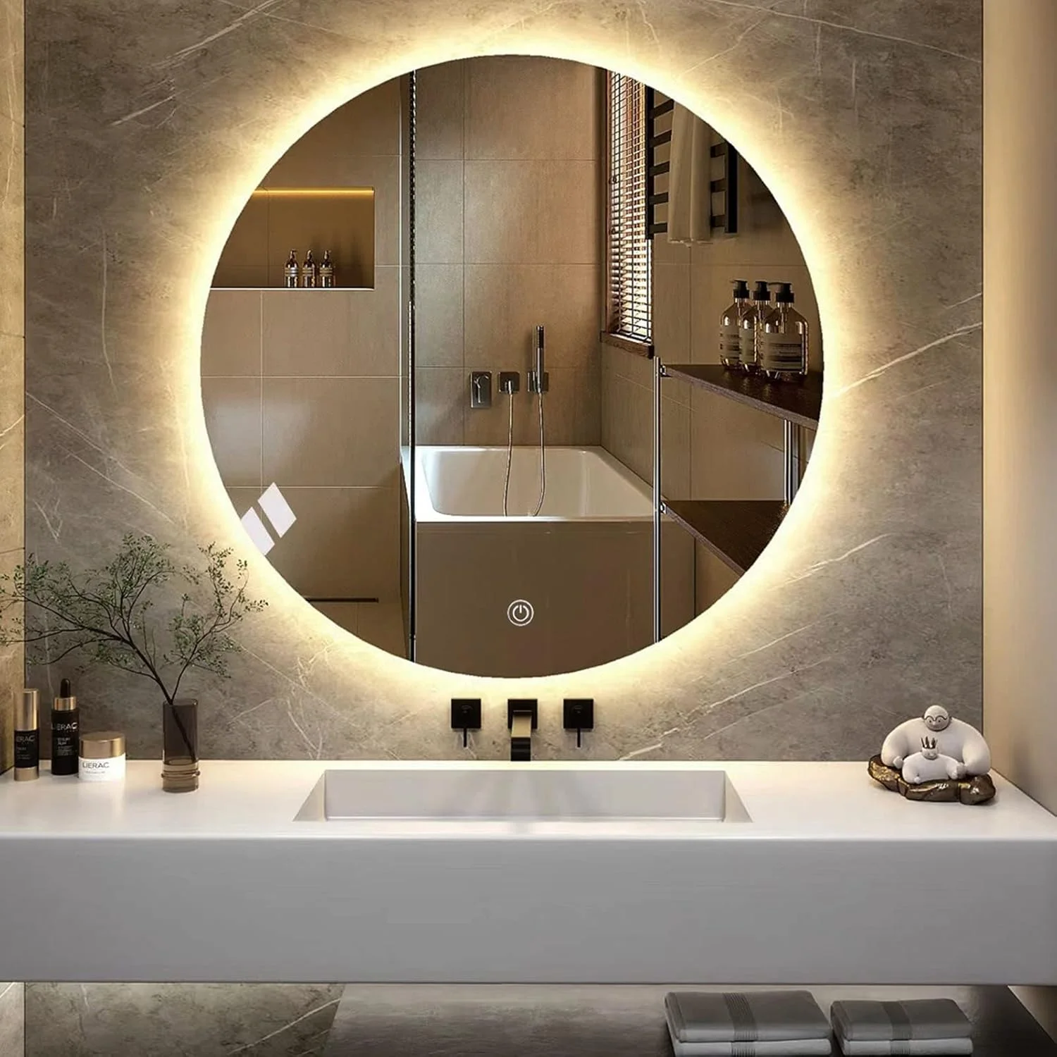 آینه حمام QDDVGTGDS، آینه روشویی LED دار برای دیوار، آینه آرایش نور پس زمینه گرد، دکمه لمسی، چراغ های LED، بدون قاب آینه حمام QDDVGTGDS، آینه روشویی LED دار برای دیوار، آینه آرایش نور پس زمینه گرد، دکمه لمسی، چراغ های LED، بدون قاب