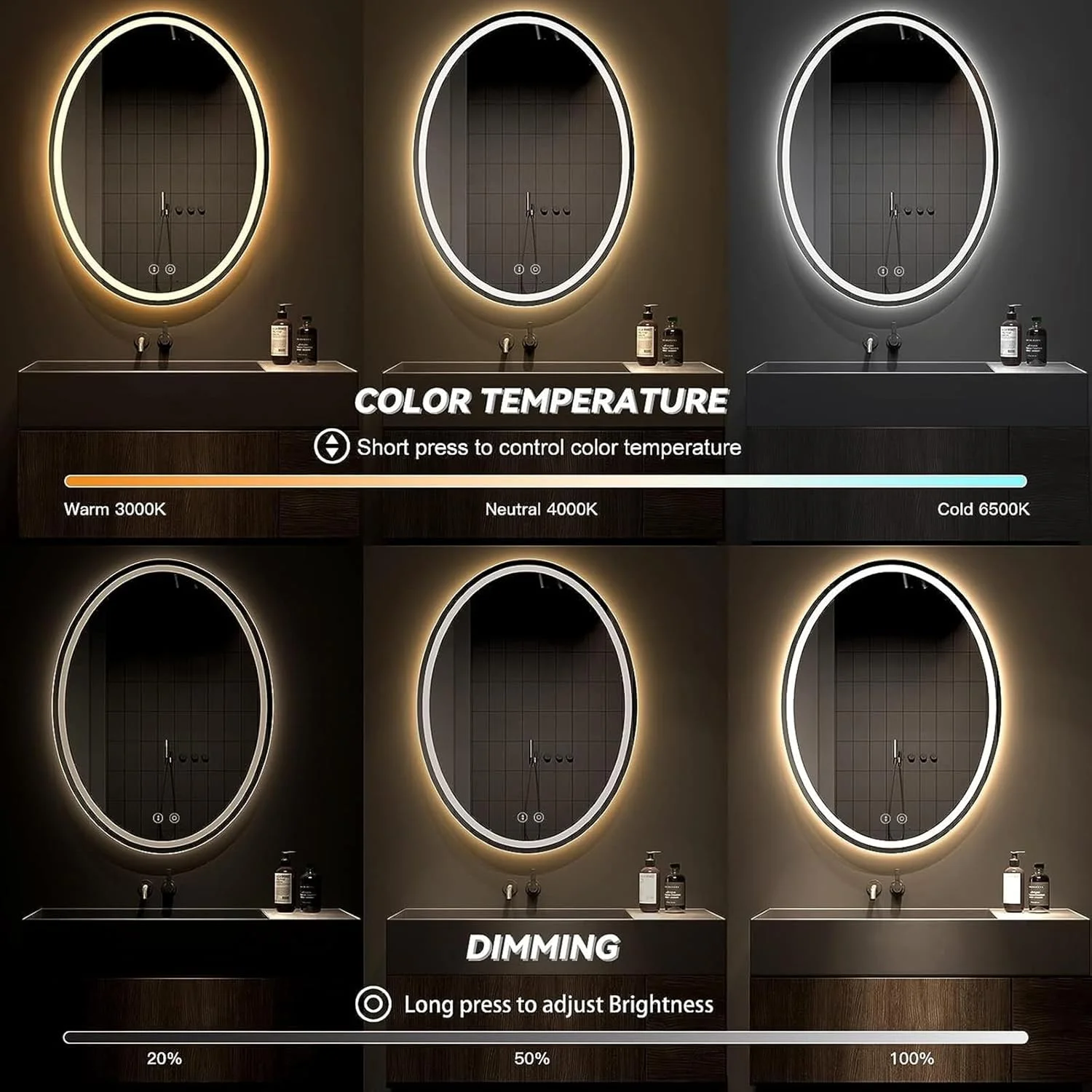 آینه دیواری قاب دار حمام QDDVGTGDS، آینه LED حمام 40X70cm|50X70cm|60X80cm، آینه دیواری بیضی بزرگ، آینه تزئینی مدرن بدون قاب، LED ضد مه و دیمر پذیر آینه دیواری قاب دار حمام QDDVGTGDS، آینه LED حمام 40X70cm|50X70cm|60X80cm، آینه دیواری بیضی بزرگ، آینه تزئینی مدرن بدون قاب، LED ضد مه و دیمر پذیر