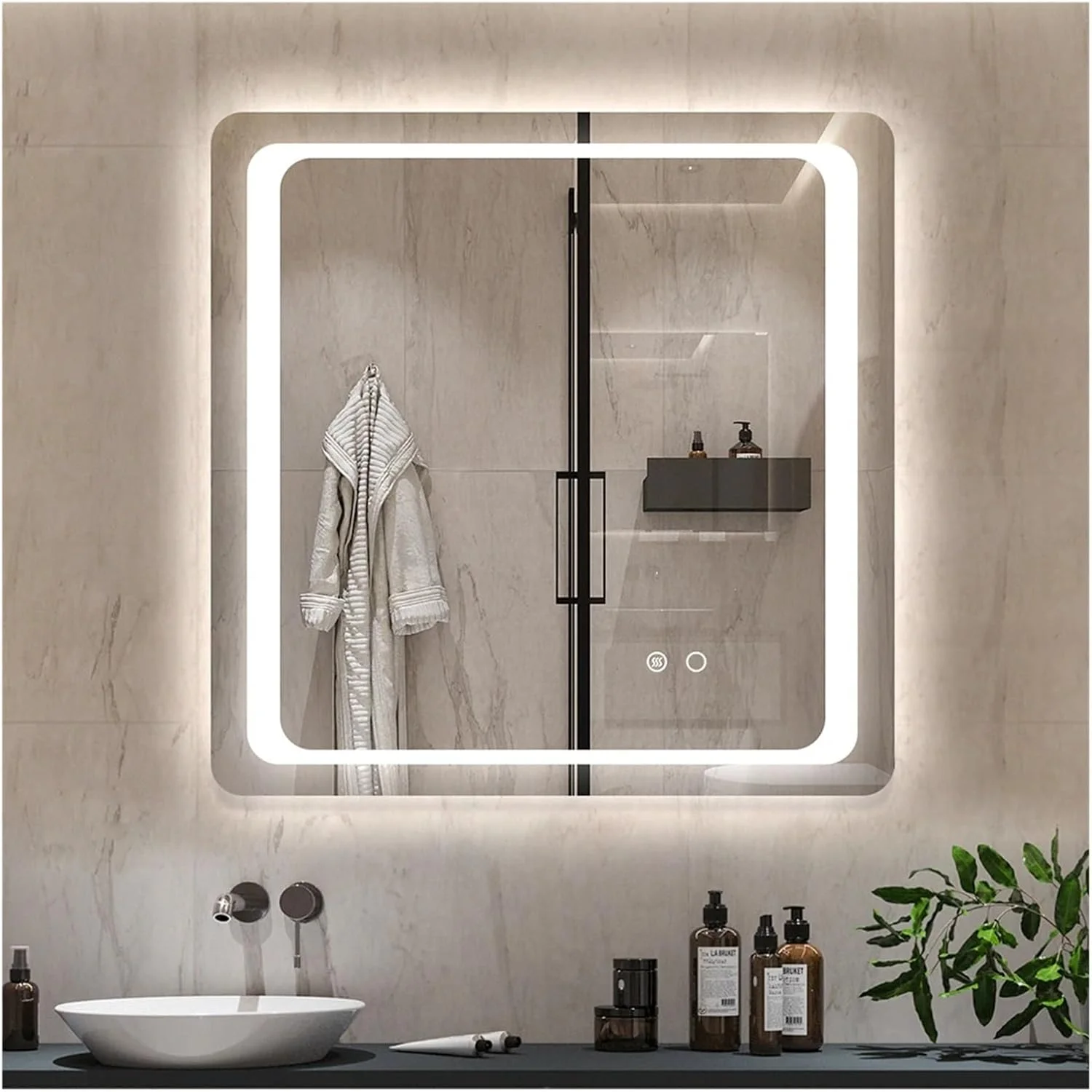 آینه حمام QDDVGTGDS LED، آینه های مدرن حمام با قابلیت تنظیم نور، ضد مه، دارای 3 رنگ نور، سازگار با نصب دیواری حمام، آینه دیواری بدون قاب آینه حمام QDDVGTGDS LED، آینه های مدرن حمام با قابلیت تنظیم نور، ضد مه، دارای 3 رنگ نور، سازگار با نصب دیواری حمام، آینه دیواری بدون قاب