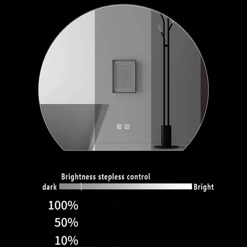 آینه دیواری حمام QDDVGTGDS، آینه هوشمند شیشه ای سکوریت شده، آینه بزرگ حمام با نورهای قابل تنظیم، آینه ضد بخار، بدون قاب