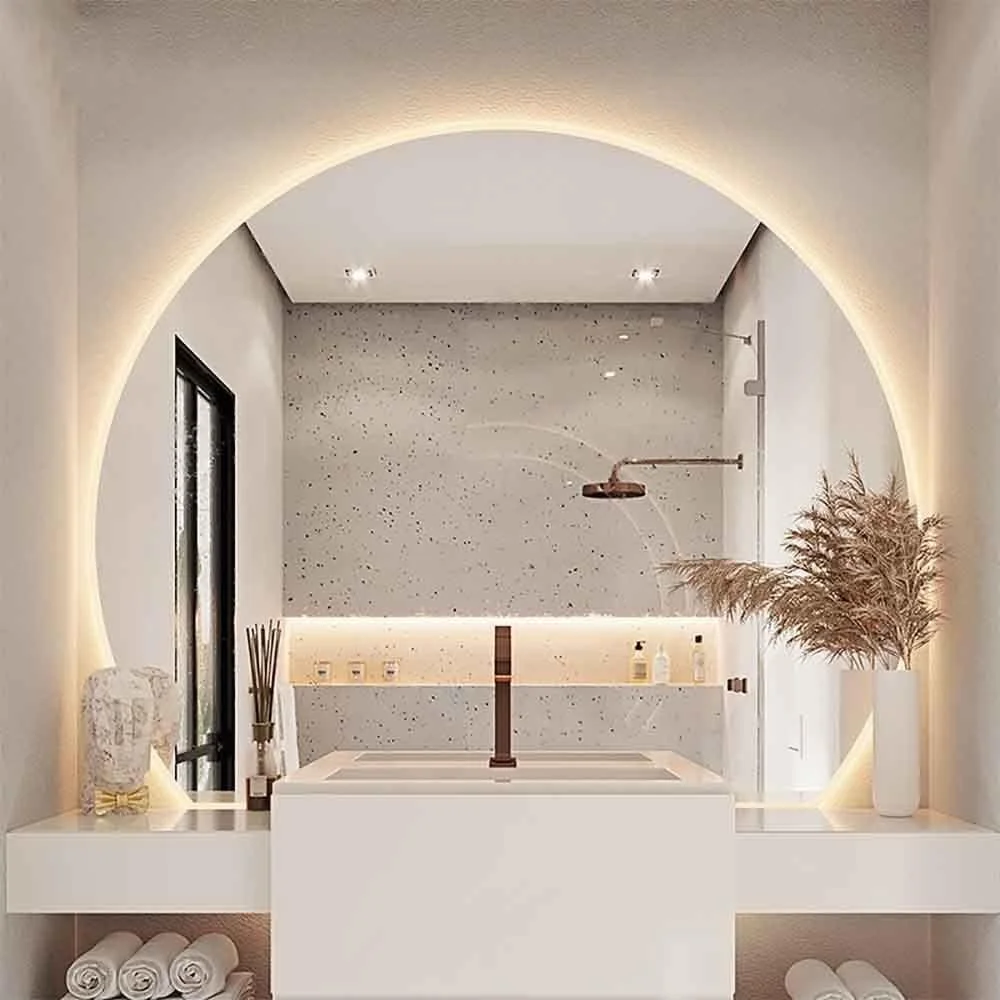 آینه دیواری حمام QDDVGTGDS، مناسب برای حمام، آینه روشویی بزرگ ضد مه، آینه دیواری مدرن بدون قاب تزئینی LED مناسب برای حمام