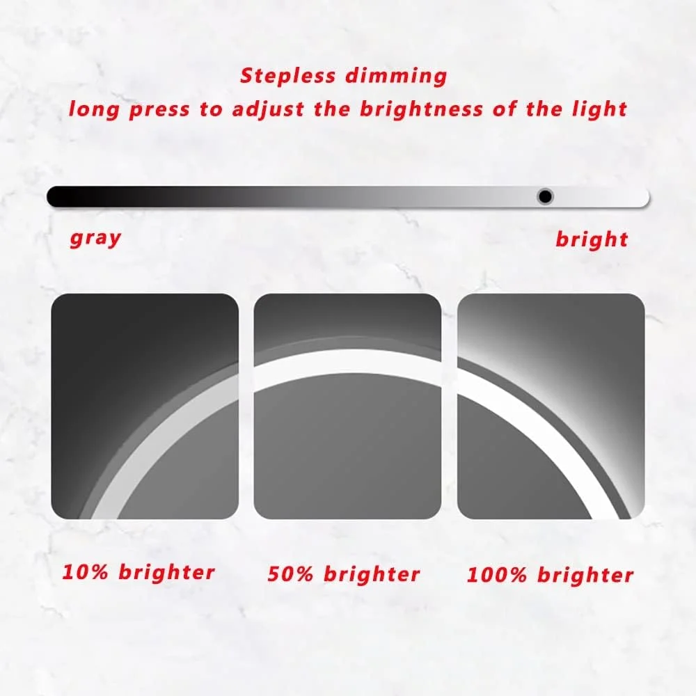 آینه دیواری حمام QDDVGTGDS مناسب برای حمام، آینه حمام چراغ دار مناسب برای دیوار با کلید لمسی، آینه آرایش نیم دایره ای با قابلیت تنظیم نور در 3 رنگ و ضد انفجار