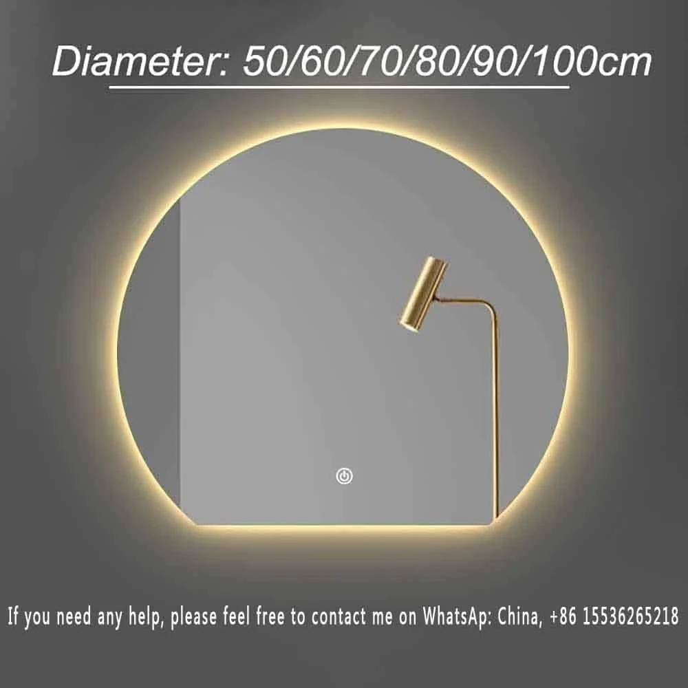 آینه دیواری حمام QDDVGTGDS، سازگار با حمام، آینه LED نیم دایره ضد بخار، آینه دیواری حمام با قابلیت تنظیم نور، آینه تزئینی دیواری با کلید لمسی