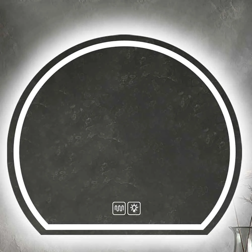آینه دیواری حمام QDDVGTGDS سازگار با حمام، آینه LED نیم دایره ضد مه، آینه حمام دیواری دیمر شونده، آینه تزئینی دیواری با کلید لمسی