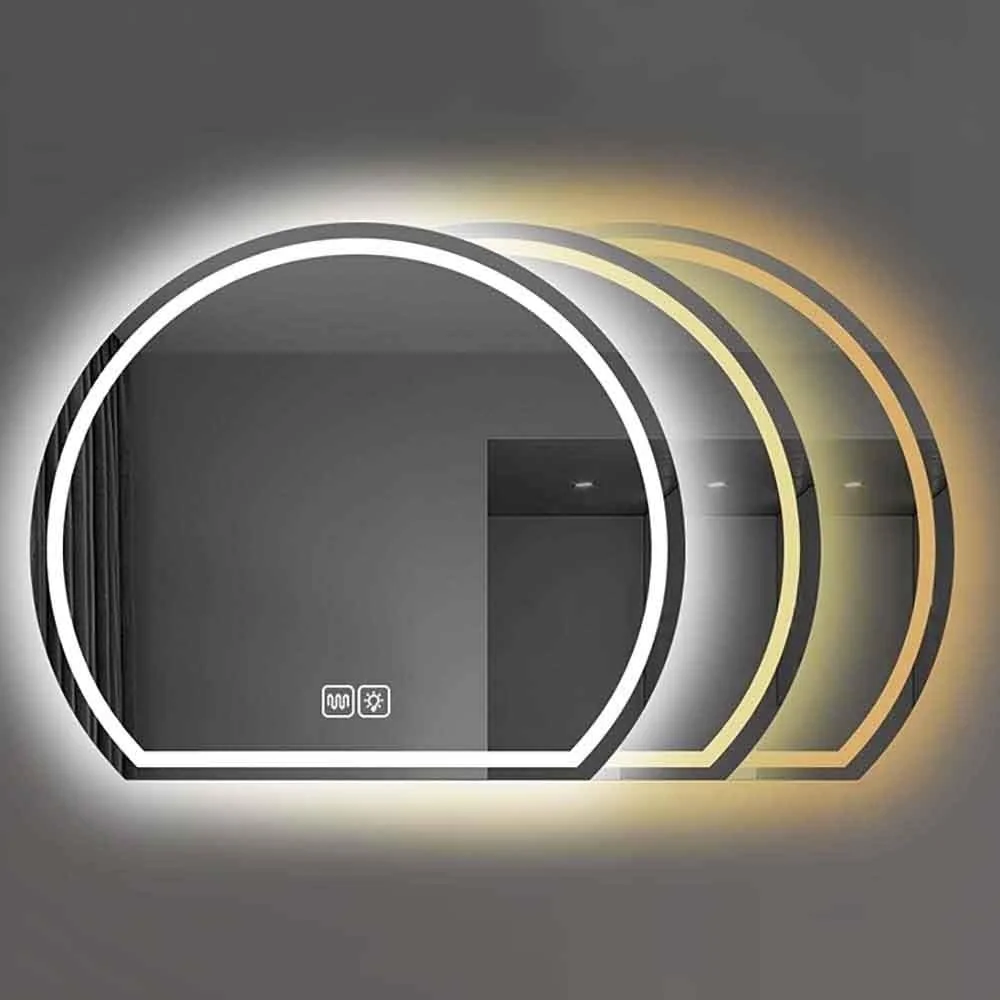 آینه دیواری حمام QDDVGTGDS سازگار با حمام، آینه LED نیم دایره ضد مه، آینه حمام دیواری دیمر شونده، آینه تزئینی دیواری با کلید لمسی آینه دیواری حمام QDDVGTGDS سازگار با حمام، آینه LED نیم دایره ضد مه، آینه حمام دیواری دیمر شونده، آینه تزئینی دیواری با کلید لمسی