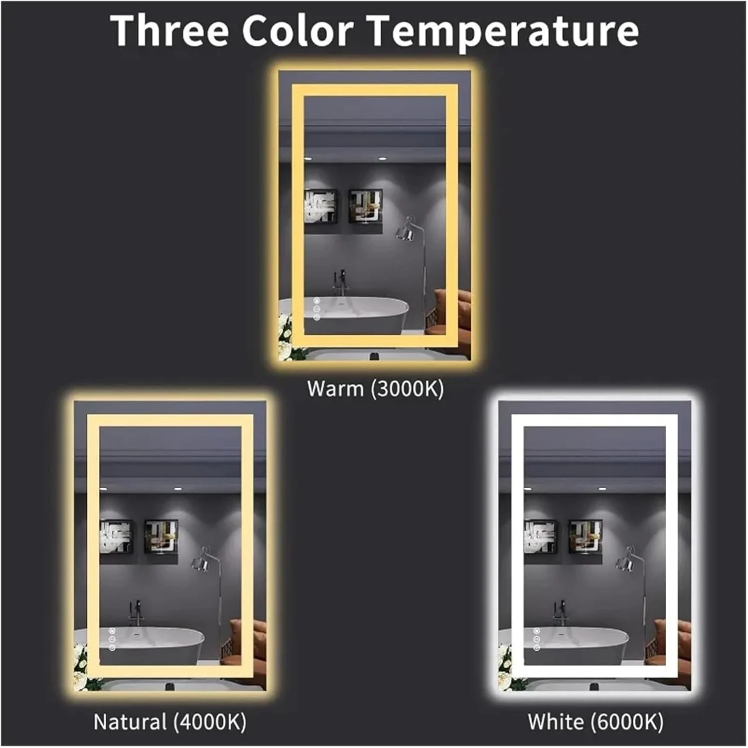 آینه حمام QDDVGTGDS، آینه LED ضد بخار و دیمر دار، آینه روشویی دیواری با نور و عملکرد حافظه، 60 در 90 سانتی متر، آینه دیواری قاب دار آینه حمام QDDVGTGDS، آینه LED ضد بخار و دیمر دار، آینه روشویی دیواری با نور و عملکرد حافظه، 60 در 90 سانتی متر، آینه دیواری قاب دار