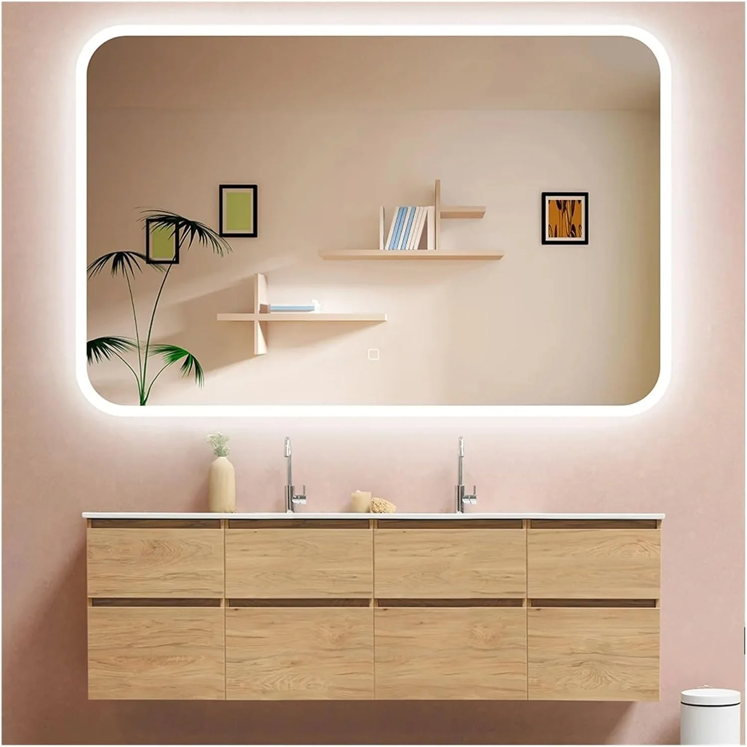 آینه حمام QDDVGTGDS، آینه های حمام LED با نور پس زمینه و دکمه سوئیچ، 3 رنگ قابل تنظیم، ضد مه، آینه آرایش دیواری با قابلیت تنظیم نور، آینه دیواری قاب دار