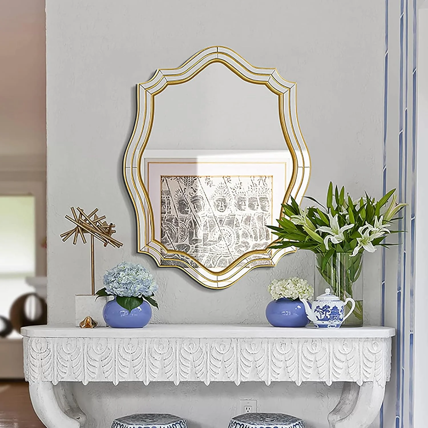 آینه حمام QDDVGTGDS، آینه ال ای دی حمام 600x900 میلی متر، آینه دیواری نوستالژیک با چراغ های سفید ال ای دی، آینه روشن برای نصب روی دیوار با نور پس زمینه، افقی/عمودی