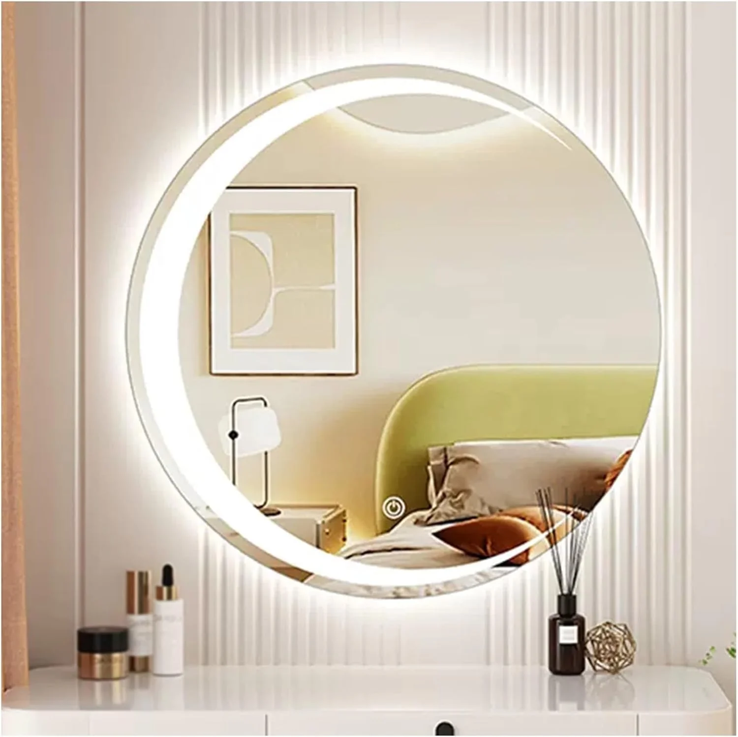 آینه حمام QDDVGTGDS آینه آرایش میز آرایش آینه هلالی گرد دیمر پذیر آینه آرایشی 3000k-6000k منبع نور زیبایی حرفه ای آینه نقره ای با وضوح بالا آینه های حمام آینه حمام QDDVGTGDS آینه آرایش میز آرایش آینه هلالی گرد دیمر پذیر آینه آرایشی 3000k-6000k منبع نور زیبایی حرفه ای آینه نقره ای با وضوح بالا آینه های حمام