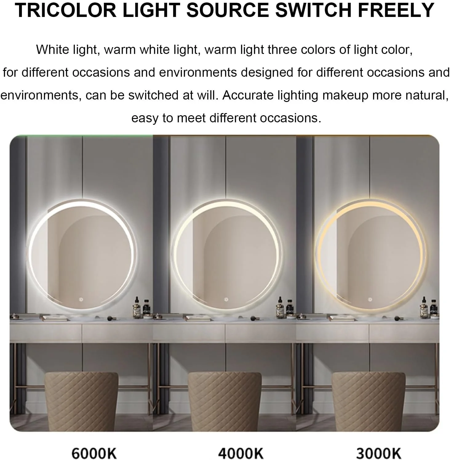 آینه حمام QDDVGTGDS آینه آرایش میز آرایش آینه هلالی گرد دیمر پذیر آینه آرایشی 3000k-6000k منبع نور زیبایی حرفه ای آینه نقره ای با وضوح بالا آینه های حمام آینه حمام QDDVGTGDS آینه آرایش میز آرایش آینه هلالی گرد دیمر پذیر آینه آرایشی 3000k-6000k منبع نور زیبایی حرفه ای آینه نقره ای با وضوح بالا آینه های حمام