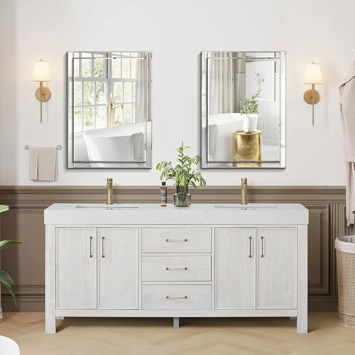 آینه روشویی مستطیلی پرگاسپور سایز 60x80 سانتی متر، آینه دیواری مدرن بدون قاب با لبه تراش خورده، آینه نقره ای مناسب بالای روشویی