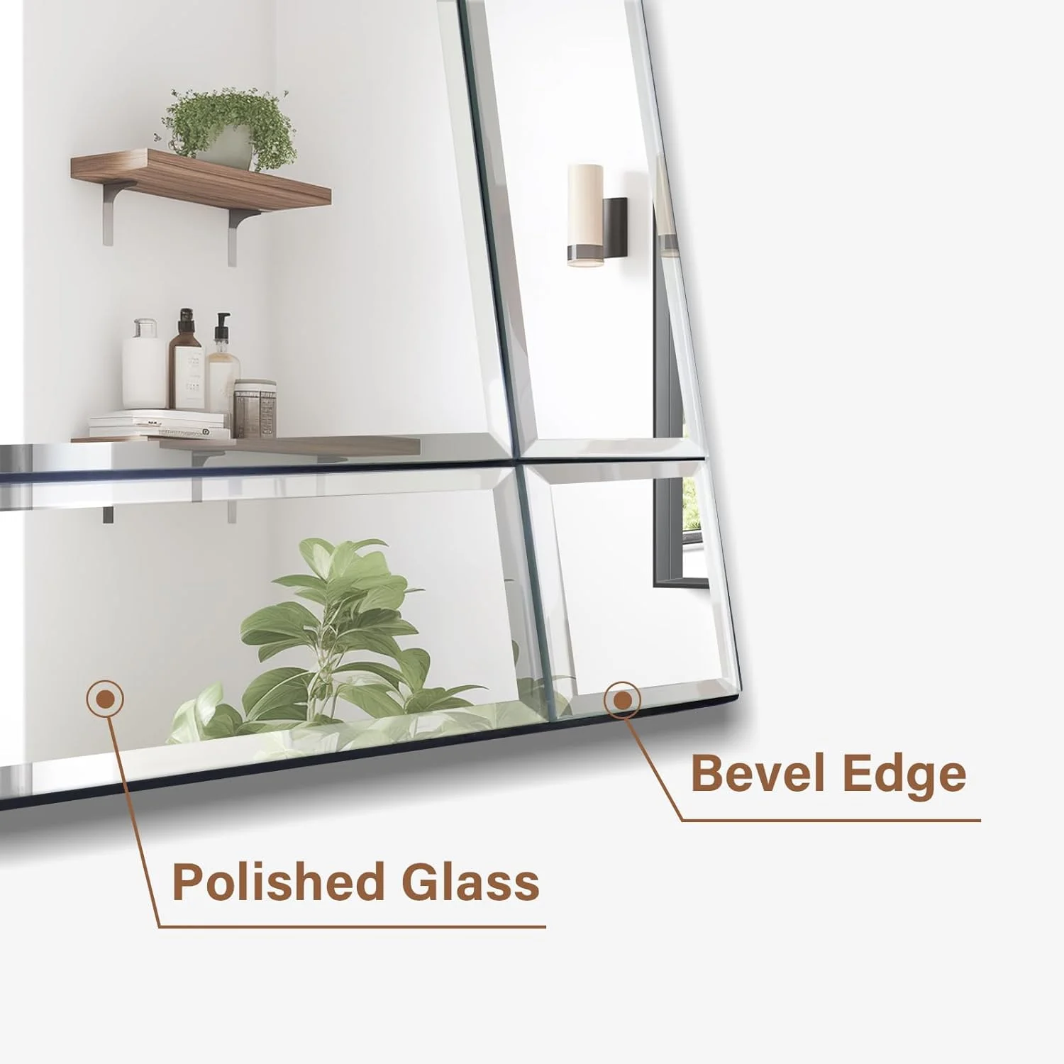 آینه روشویی مستطیلی Pregaspor سایز 60x90 سانتی متر، آینه دیواری مدرن بدون قاب با لبه تراش خورده، آینه نقره ای مناسب برای بالای روشویی