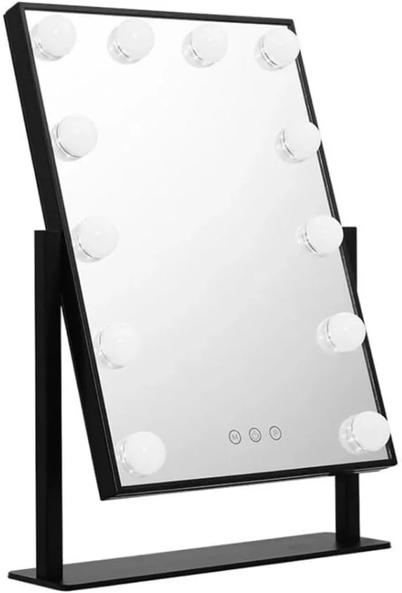 آینه آرایشی چراغ دار با کیفیت عالی، آینه هالیوودی، آینه روشویی با چراغ، طراحی کنترل لمسی، 3 رنگ لامپ ال ای دی دیمر دار، چرخش 360 درجه (مشکی، 12 لامپ) آینه آرایشی چراغ دار با کیفیت عالی، آینه هالیوودی، آینه روشویی با چراغ، طراحی کنترل لمسی، 3 رنگ لامپ ال ای دی دیمر دار، چرخش 360 درجه (مشکی، 12 لامپ)