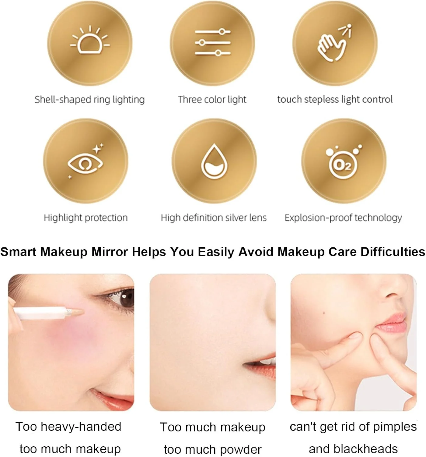 آینه حمام QDDVGTGDS آینه آرایش میز آرایش آینه هلالی گرد دیمر پذیر آینه آرایشی 3000k-6000k منبع نور زیبایی حرفه ای آینه نقره ای با وضوح بالا آینه های حمام آینه حمام QDDVGTGDS آینه آرایش میز آرایش آینه هلالی گرد دیمر پذیر آینه آرایشی 3000k-6000k منبع نور زیبایی حرفه ای آینه نقره ای با وضوح بالا آینه های حمام