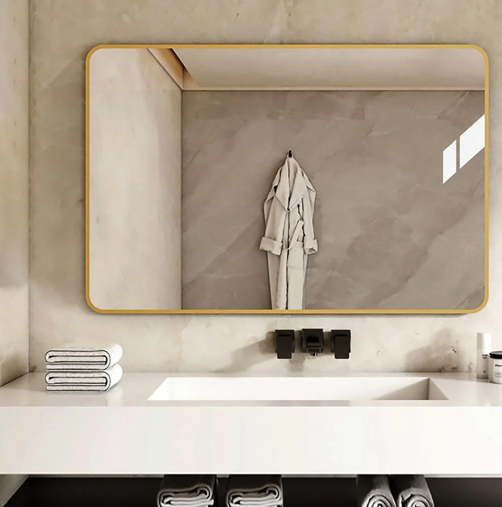 Perforation-Free Morden Wall-Mounted Makeup Mirror for Bathroom, Vanity, and Toilet Use, Elegant, Rose golden (1, Rectangular 40 * 60cm) Perforation-Free Morden Wall-Mounted Makeup Mirror for Bathroom, Vanity, and Toilet Use, Elegant, Rose golden (1, Rectangular 40 * 60cm)
