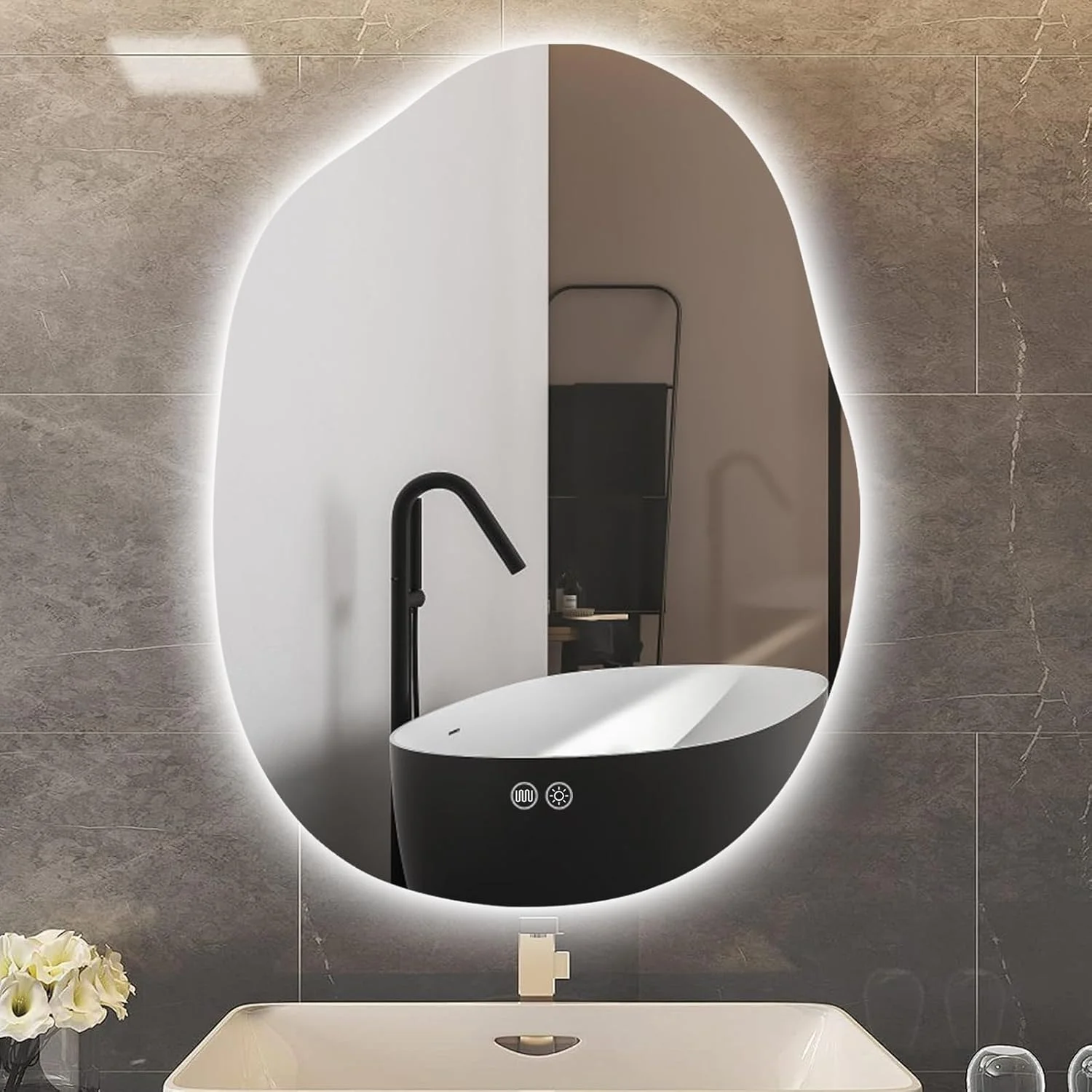 V PARTY LED Bathroom Mirror with Lights 24"x32", Stepless Dimmable Irregular LED Mirror with 3 Colors, Anti-Fog, Shatter-Proof, Memory, Frameless Makeup Mirror for Bathroom V PARTY LED Bathroom Mirror with Lights 24"x32", Stepless Dimmable Irregular LED Mirror with 3 Colors, Anti-Fog, Shatter-Proof, Memory, Frameless Makeup Mirror for Bathroom