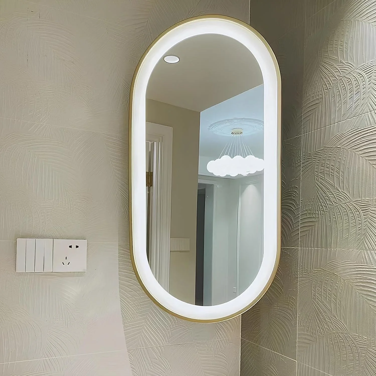 Oval LED Rotatable Wall Mirror - Lighted Bathroom Corner Mirror with Bracket - Space Saving & Easy to Use Full Length Mirror(White,30cmx60cm/11.8inx23.6in) (Gold 50cmx90c Oval LED Rotatable Wall Mirror - Lighted Bathroom Corner Mirror with Bracket - Space Saving & Easy to Use Full Length Mirror(White,30cmx60cm/11.8inx23.6in) (Gold 50cmx90c