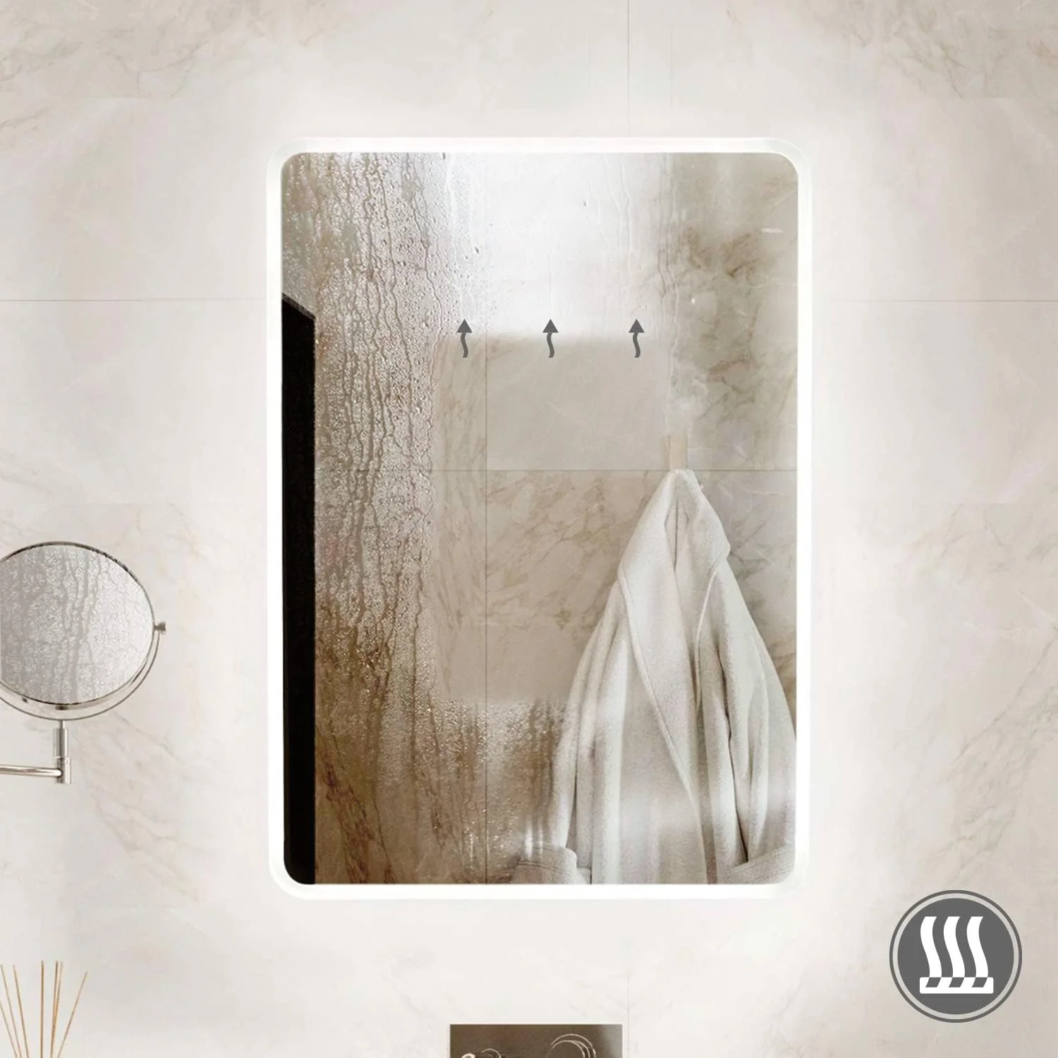 Pebble Grey™ Globe Illuminated LED Bathroom Mirror with Heated Demister Mirror Pad | Motion Sensor Switch | 390 x 500 | IP44 Rated | 10 Year Guarantee