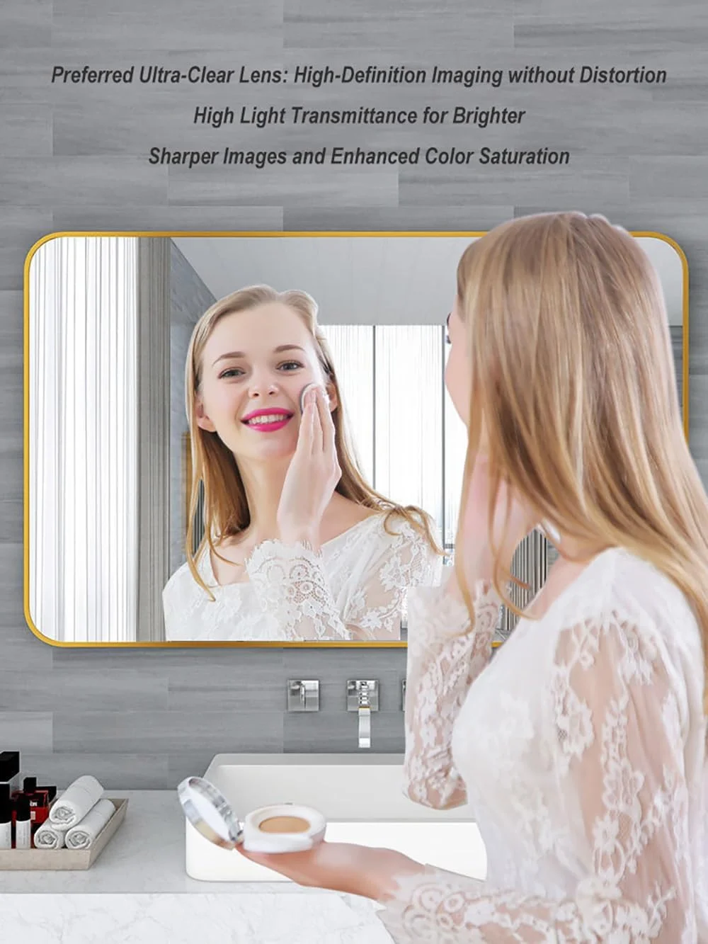 Perforation-Free Morden Wall-Mounted Makeup Mirror for Bathroom, Vanity, and Toilet Use, Elegant, Rose golden (1, Rectangular 40 * 60cm) Perforation-Free Morden Wall-Mounted Makeup Mirror for Bathroom, Vanity, and Toilet Use, Elegant, Rose golden (1, Rectangular 40 * 60cm)