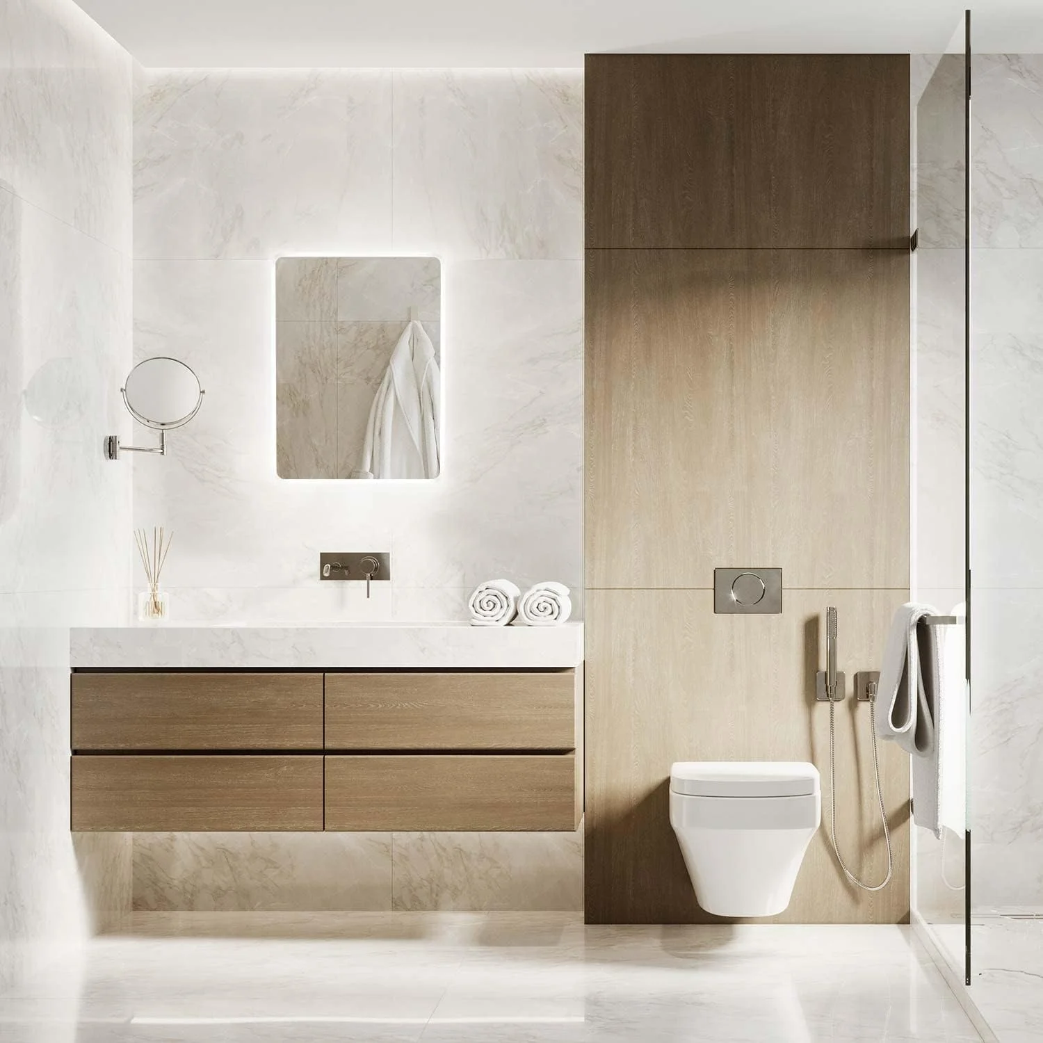 Pebble Grey™ Globe Illuminated LED Bathroom Mirror with Heated Demister Mirror Pad | Motion Sensor Switch | 390 x 500 | IP44 Rated | 10 Year Guarantee