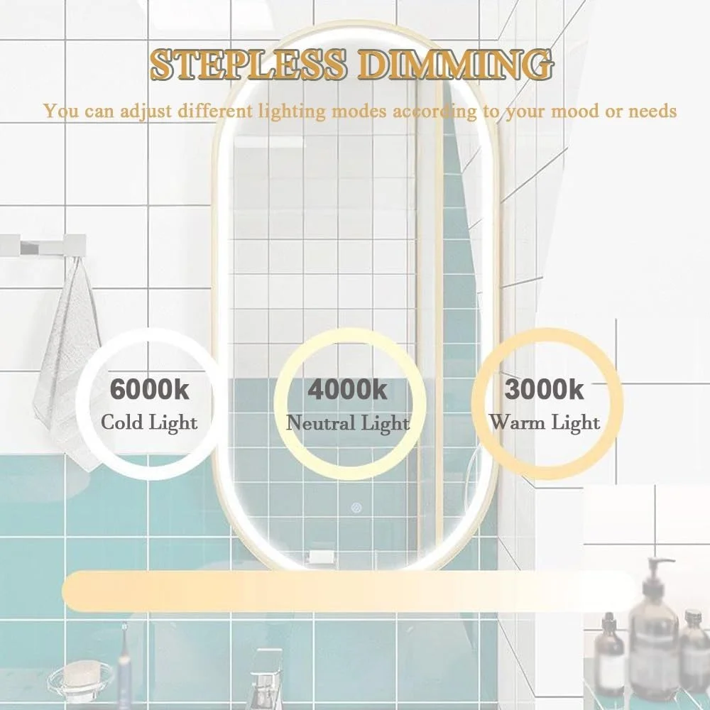 Oval LED Rotatable Wall Mirror - Lighted Bathroom Corner Mirror with Bracket - Space Saving & Easy to Use Full Length Mirror(White,30cmx60cm/11.8inx23.6in) (Gold 50cmx90c