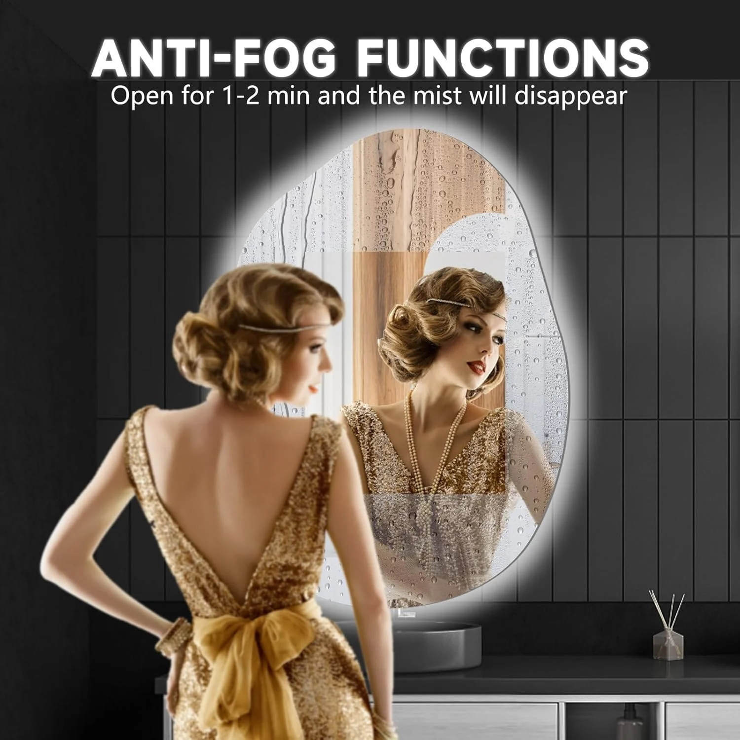 V PARTY LED Bathroom Mirror with Lights 24"x32", Stepless Dimmable Irregular LED Mirror with 3 Colors, Anti-Fog, Shatter-Proof, Memory, Frameless Makeup Mirror for Bathroom