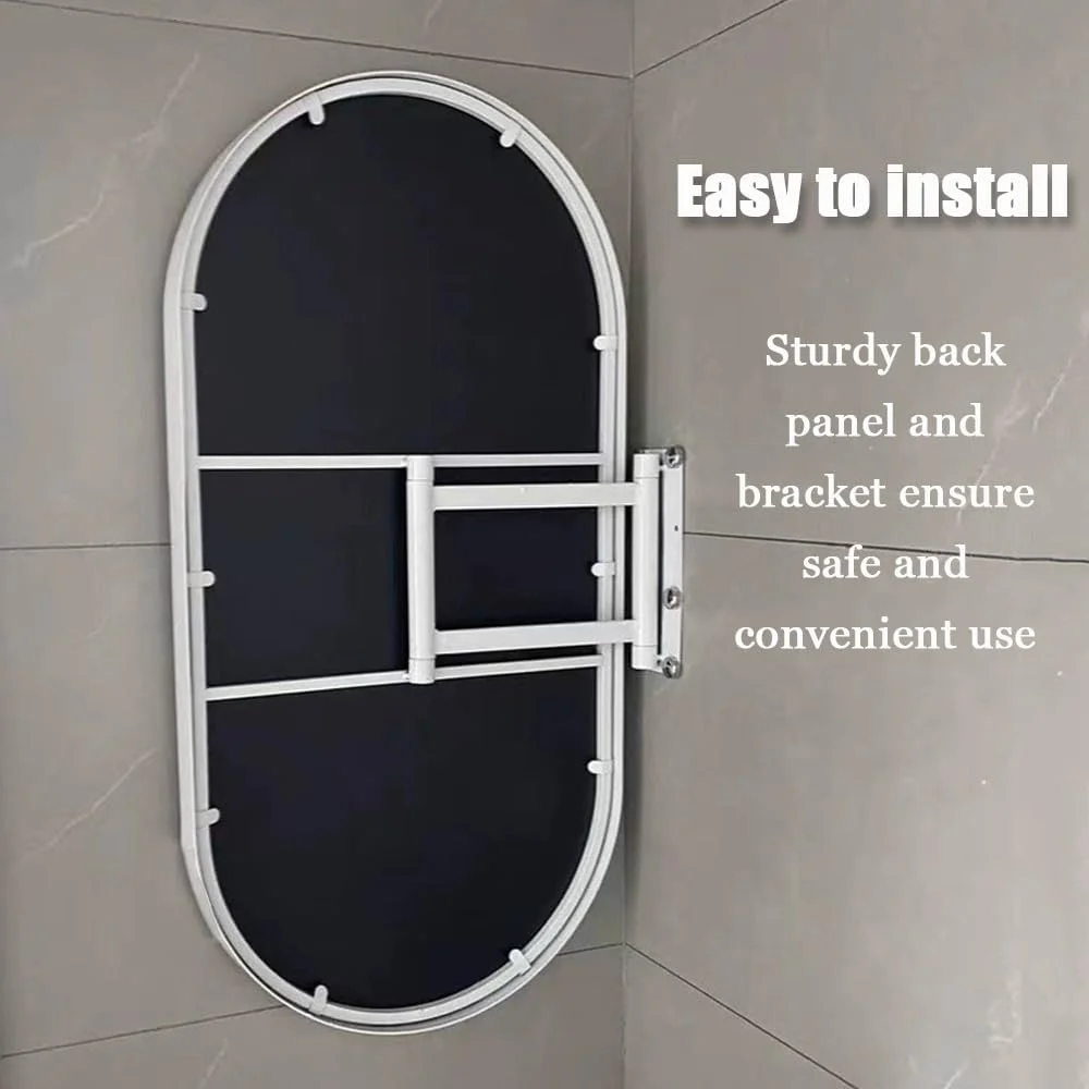 Oval LED Rotatable Wall Mirror - Lighted Bathroom Corner Mirror with Bracket - Space Saving & Easy to Use Full Length Mirror(White,30cmx60cm/11.8inx23.6in) (Gold 50cmx90c