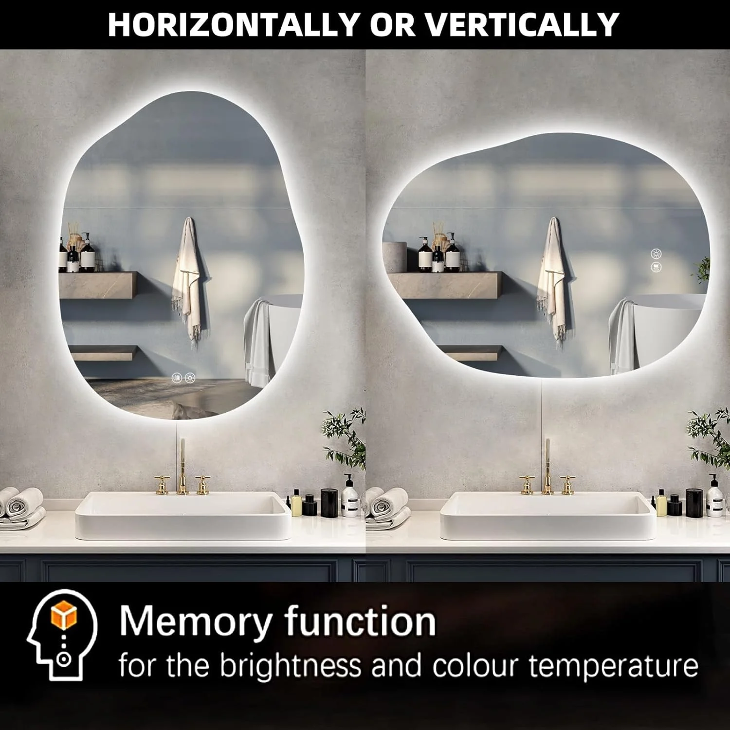 V PARTY LED Bathroom Mirror with Lights 24"x32", Stepless Dimmable Irregular LED Mirror with 3 Colors, Anti-Fog, Shatter-Proof, Memory, Frameless Makeup Mirror for Bathroom