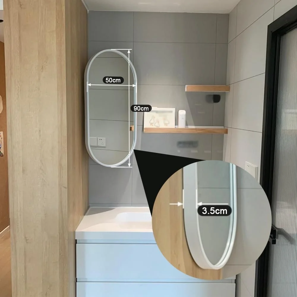 Oval LED Rotatable Wall Mirror - Lighted Bathroom Corner Mirror with Bracket - Space Saving & Easy to Use Full Length Mirror(White,30cmx60cm/11.8inx23.6in) (Gold 50cmx90c