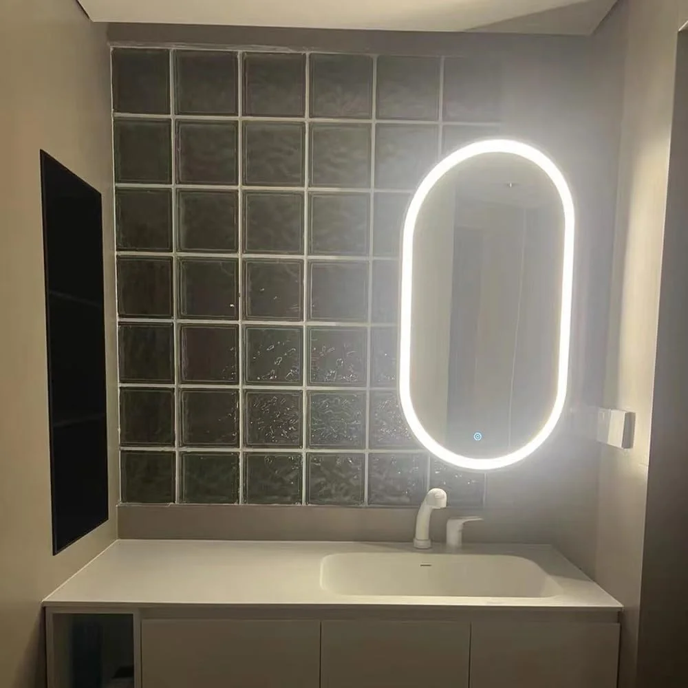 Oval LED Rotatable Wall Mirror - Lighted Bathroom Corner Mirror with Bracket - Space Saving & Easy to Use Full Length Mirror(White,30cmx60cm/11.8inx23.6in) (Gold 50cmx90c