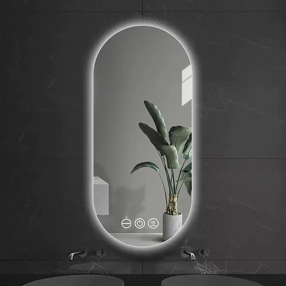 آینه بیضی شکل حمام NYASAA با چراغ های LED، 50x80 سانتی متر، آینه دیواری قابل تنظیم با 3 رنگ، ضد مه، آینه آرایشی با دکمه لمسی هوشمند