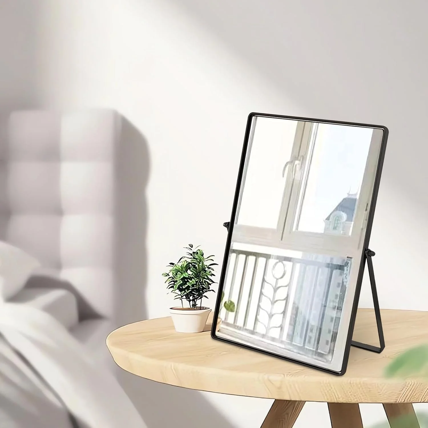 آینه آرایشی رومیزی Numjeg با پایه فلزی مشکی، آینه رومیزی با قابلیت چرخش 90 درجه، آینه آرایشی قابل حمل برای اتاق رختکن، اتاق خواب، حمام، مستطیل