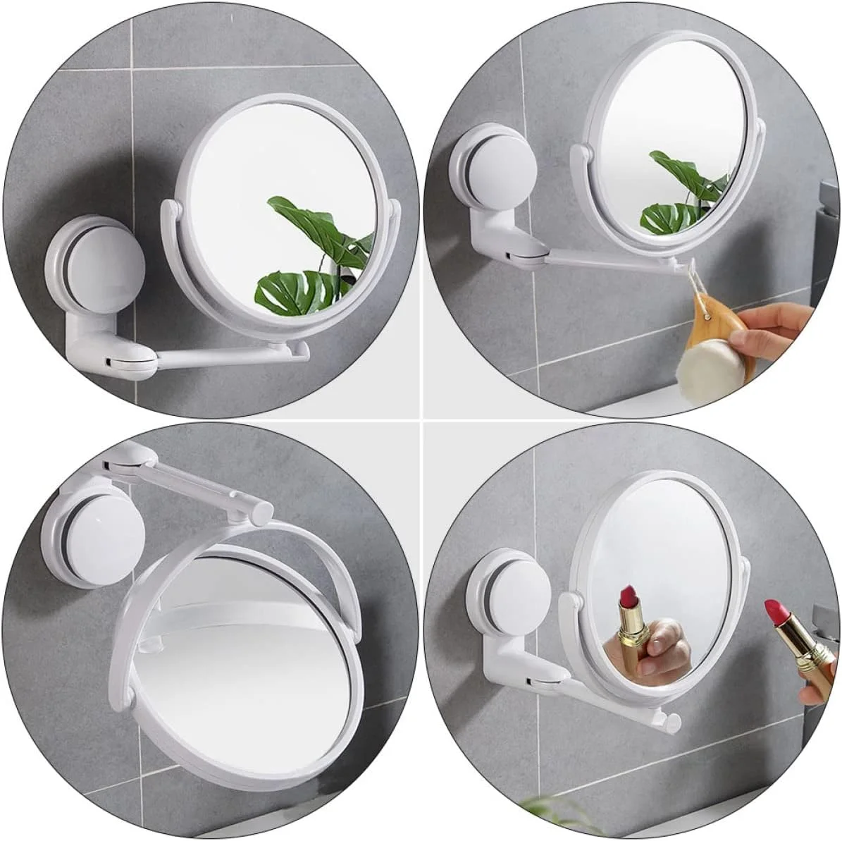 آینه دیواری Oasisgalore با قابلیت چرخش - آینه مکنده حمام، آینه آرایشی قابل تنظیم، آینه دو طرفه برای حمام و هتل