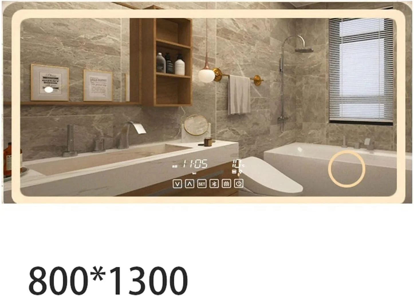 آینه حمام NNHGBB، آینه هوشمند LED دیواری با قابلیت اتصال بلوتوث و صفحه لمسی، مناسب آرایش و روشنایی حمام، نصب دیواری