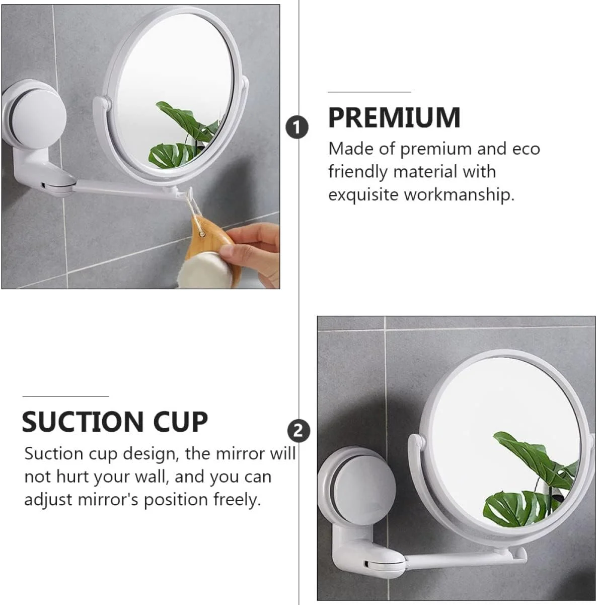 آینه دیواری Oasisgalore با قابلیت چرخش - آینه مکنده حمام، آینه آرایشی قابل تنظیم، آینه دو طرفه برای حمام و هتل