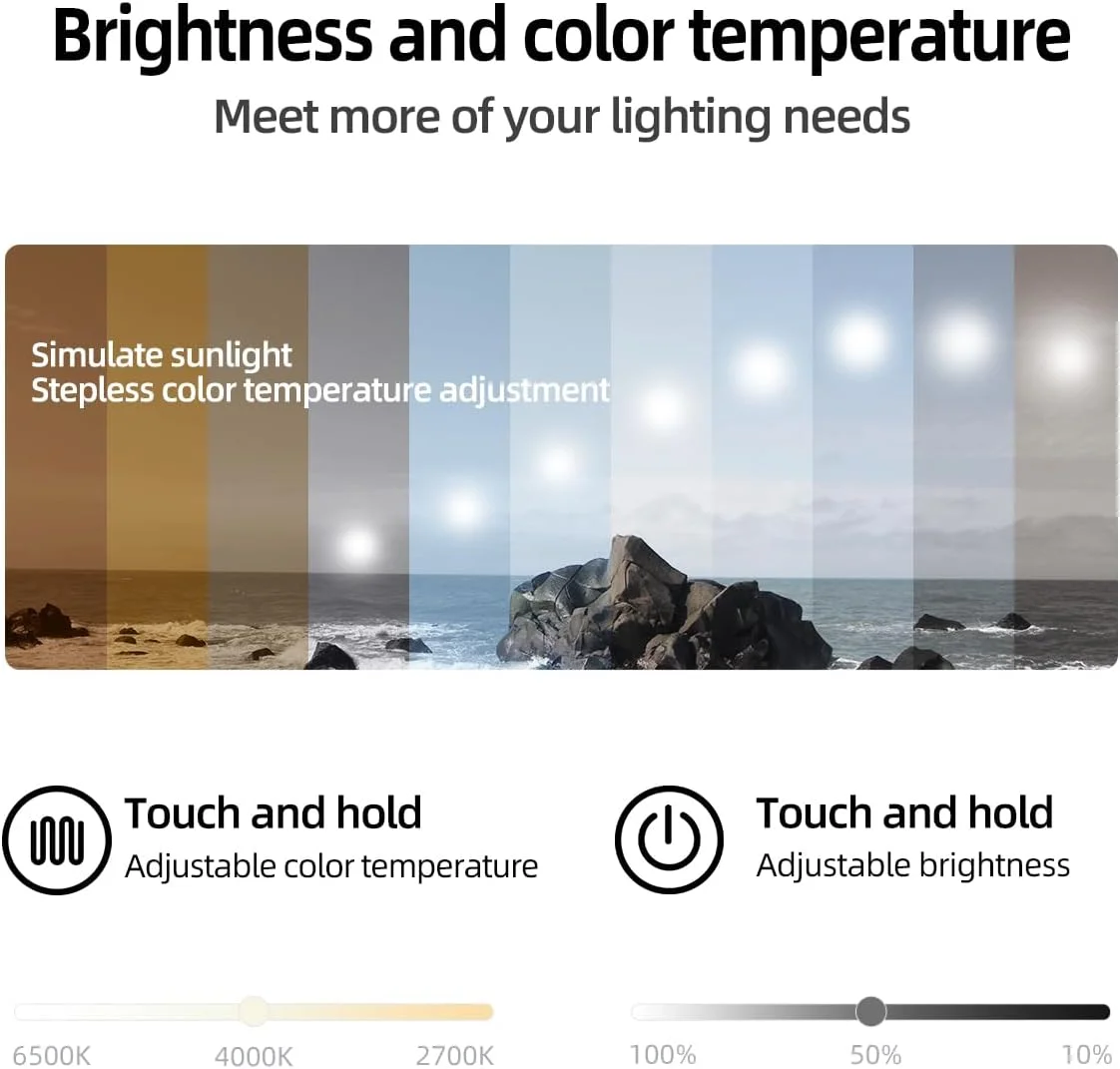 آینه حمام LED طلایی نولسیا، آینه هوشمند 91x71 سانتی‌متر با چراغ‌های حسگر حرکتی مادون قرمز، ضد بخار، کم نور شونده و تنظیم دمای رنگ، آینه روشویی دیواری با نور پس زمینه، CRI≥93