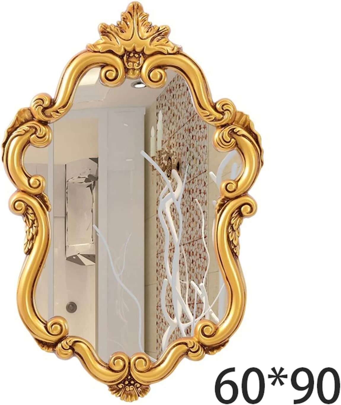 آینه حمام NNHGBB طلایی، آینه حمام عتیقه و قدیمی نامنظم، قابل نصب روی دیوار