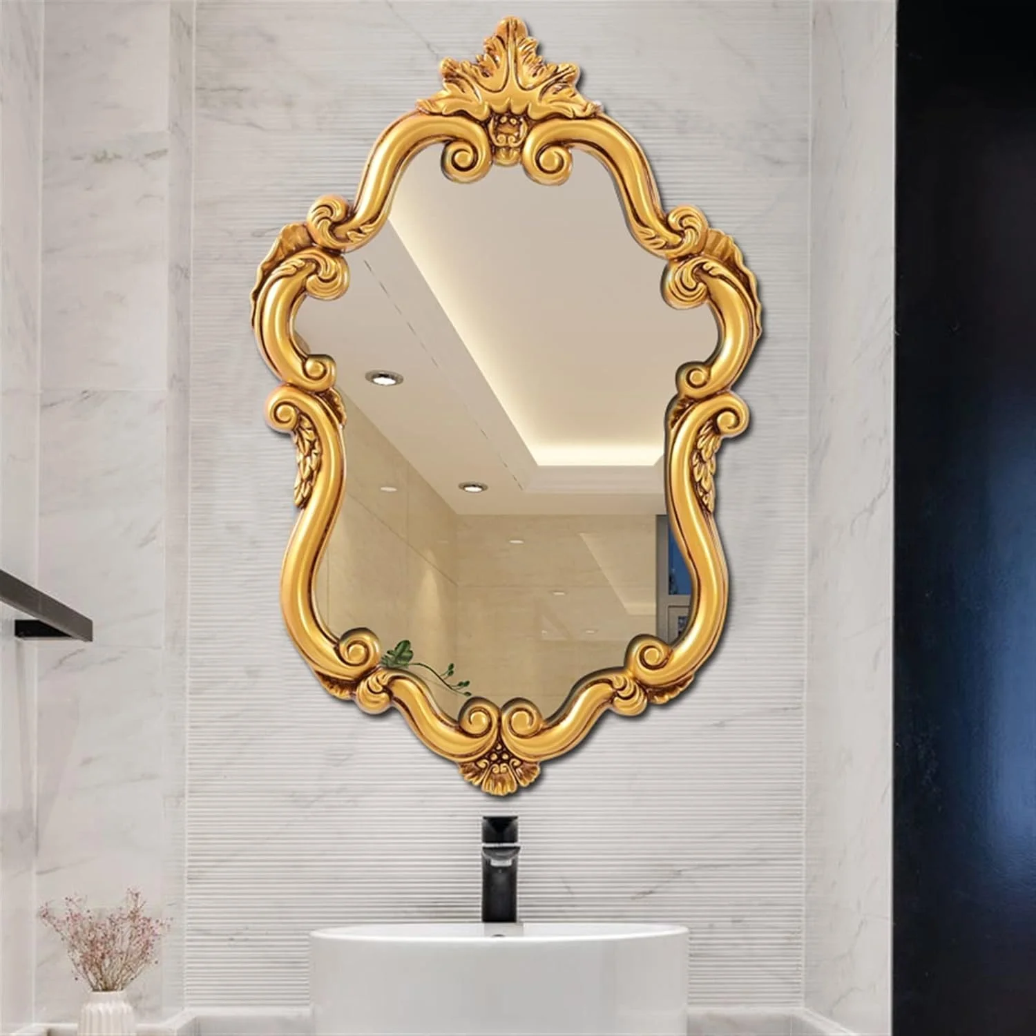 آینه حمام NNHGBB طلایی، آینه حمام عتیقه و قدیمی نامنظم، قابل نصب روی دیوار
